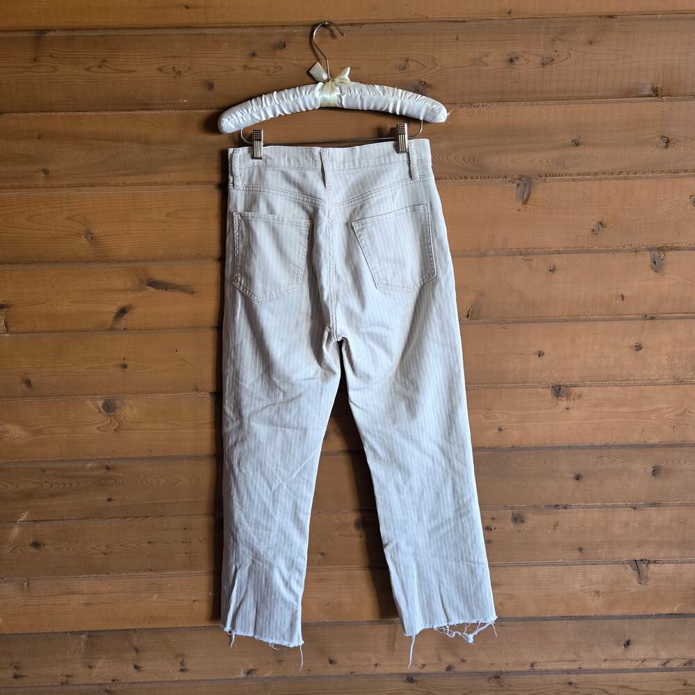 Frame Jean Le Jane Crop Striped High Rise Cropped Flare Sand 27 Raw Cuff Preppy - Picture 3 of 5